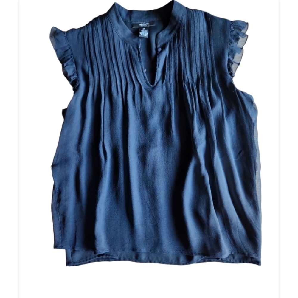 ALFANI Petite Size 4P, Black Flutter Sleeve Silk Blouse/Top, 100% Silk/P…